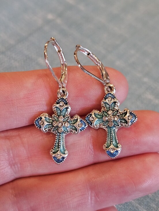 Napier Jewelry - NAPIER ENAMEL AND CRYSTAL CROSS EARRINGS